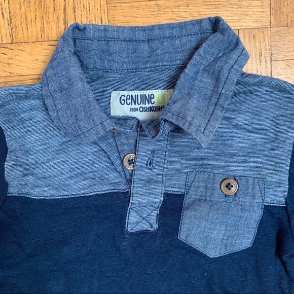 🌟3/$15🌟Oshkosh Navy Blue Polo Pocket Tee Colour Block Baby Size 12M - Picture 3 of 7